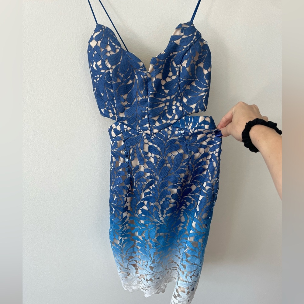 Ombré blue mini dress open back Angel Biba Dress
